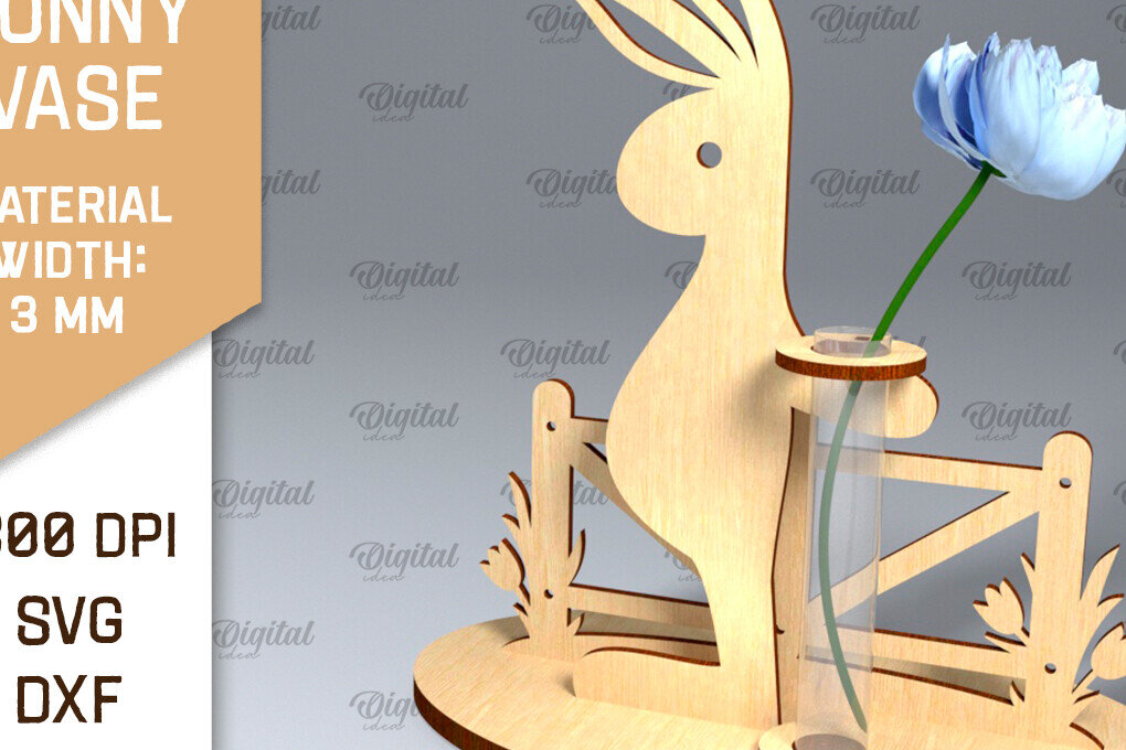 Σετ των 2 Intra απο ξύλο plywood 3mm-4mm πάχος - Πασχαλινό βάζο για λαγουδάκι . Πασχαλινό Βάζο Laser Δίασταση 15x15 cm INTRAFABR-92465608