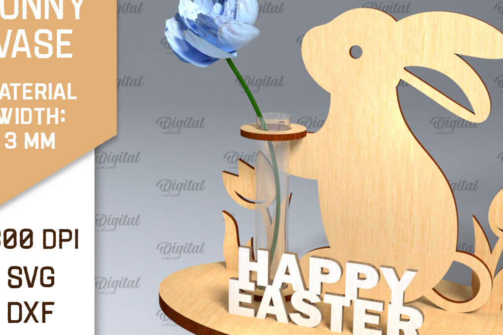 Σετ των 2 Intra απο ξύλο plywood 3mm-4mm πάχος - Πασχαλινό βάζο για λαγουδάκι . Πασχαλινό Βάζο Laser Δίασταση 15x15 cm INTRAFABR-92465184