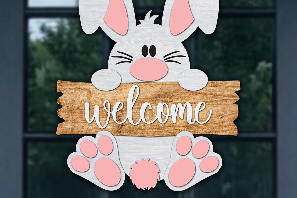 Σετ των 2 Intra απο ξύλο plywood 3mm-4mm πάχος -  κοπής με λέιζερ καλωσορίσματος Easter Bunny Δίασταση 15x15 cm INTRAFABR-116082036