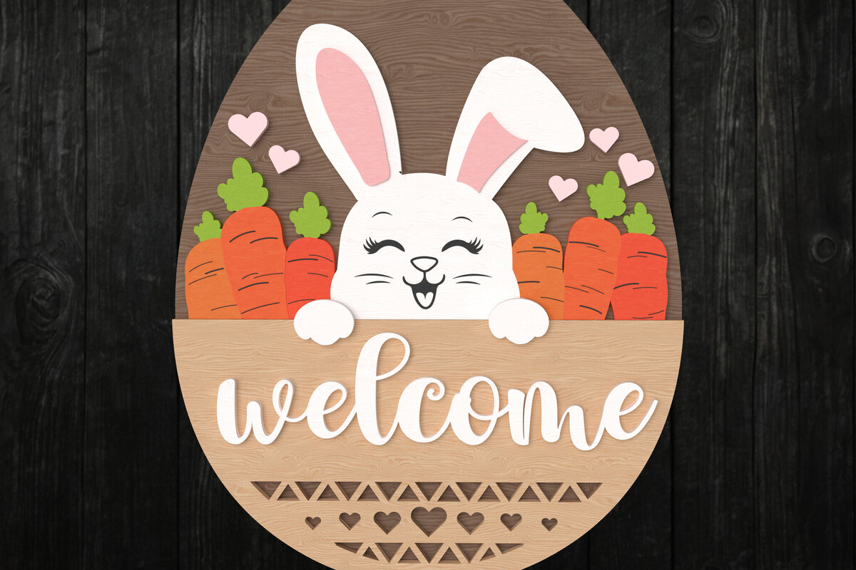 Intra απο ξύλο plywood 3mm-4mm πάχος - Πασχαλινό λαγουδάκι καλωσορίσματος  Δίασταση 30x20 cm INTRAFABR-116030849