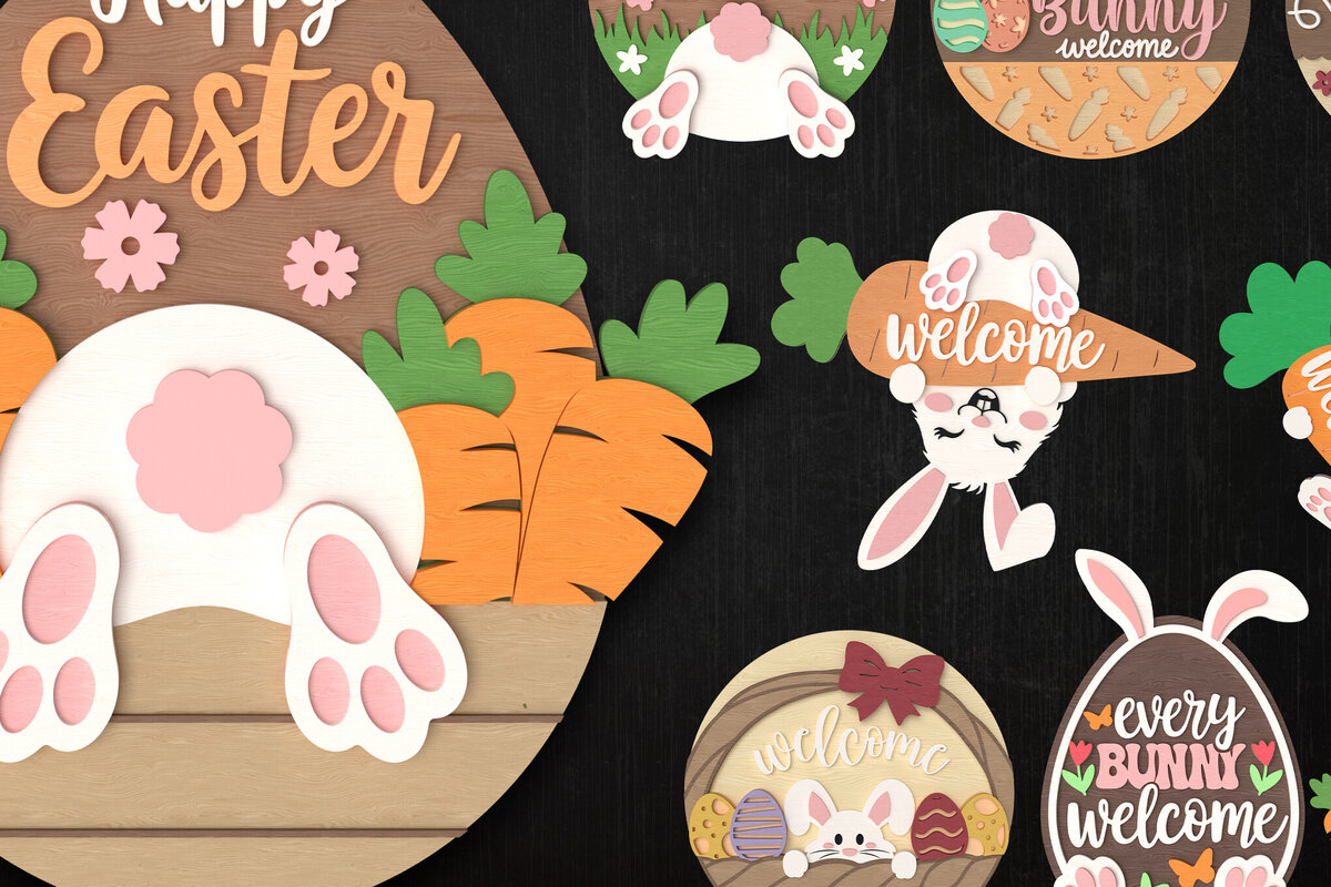 Σετ των 3 Intra απο ξύλο plywood 3mm-4mm πάχος - Πασχαλινό λαγουδάκι καλωσορίσματος Πακέτο  Δίασταση 6x6 cm INTRAFABR-114466469