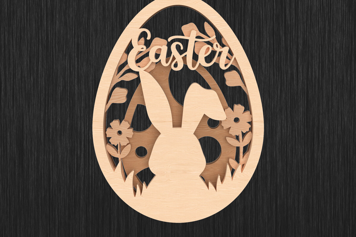 Σετ των 3 Intra απο ξύλο plywood 3mm-4mm πάχος - Πασχαλινό λαγουδάκι με λουλούδια στολίδι Δίασταση 6x6 cm INTRAFABR-114235738