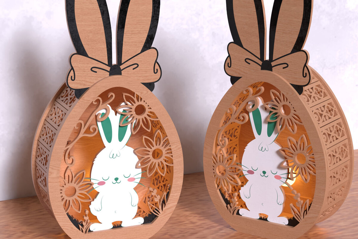Σετ των 2 Intra απο ξύλο plywood 3mm-4mm πάχος - Ξύλινο κουτί Easter Bunny – Τρισδιάστατη  Δίασταση 15x15 cm INTRAFABR-118423136