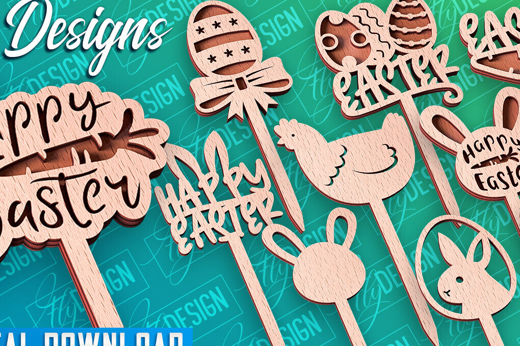 Σετ των 2 Intra απο ξύλο plywood 3mm-4mm πάχος - Πασχαλινό κέικ Topper Laser Cut |  CNC Δίασταση 15x15 cm INTRAFABR-91890075