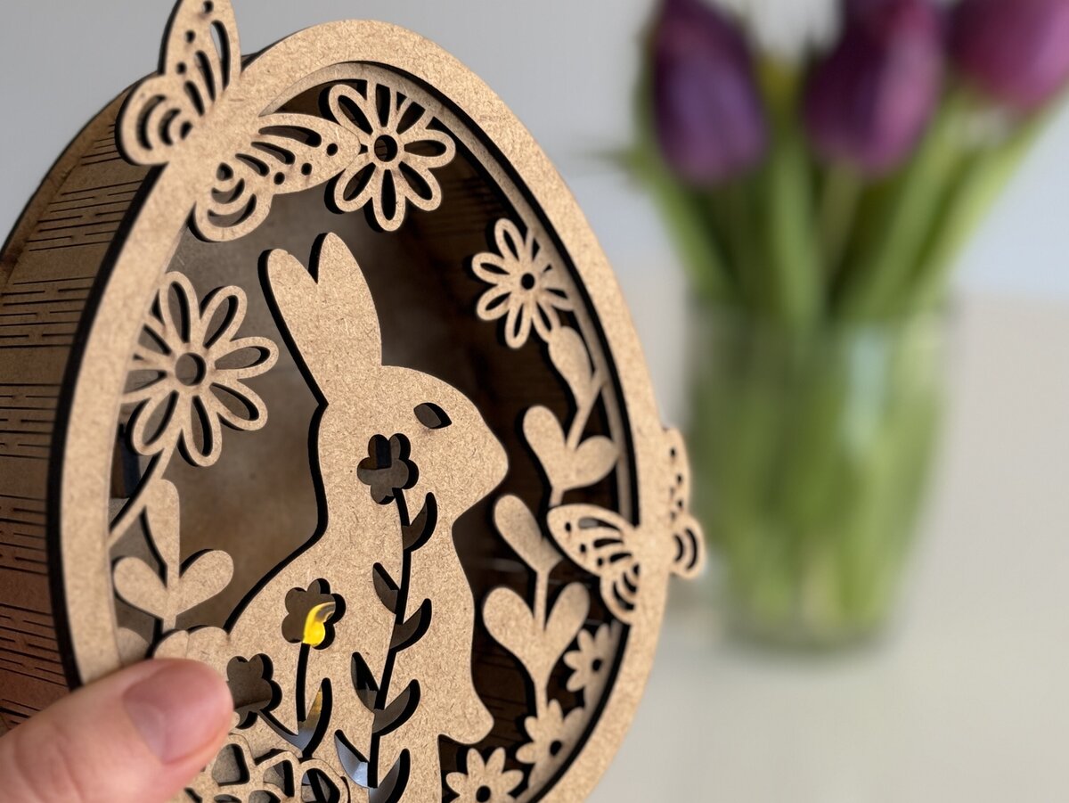 Σετ των 3 Intra απο ξύλο plywood 3mm-4mm πάχος - Πασχαλινή λαμπάδα με λαγουδάκι Δίασταση 5x5 cm INTRAFABR-118885286