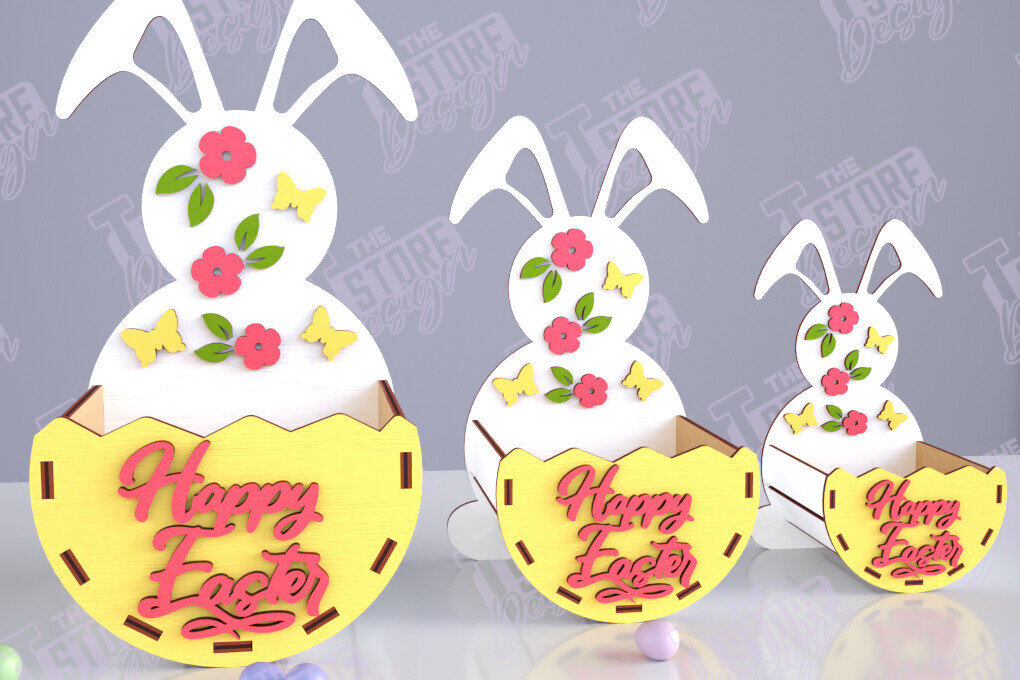 Σετ των 2 Intra απο ξύλο plywood 3mm-4mm πάχος - Πασχαλινό καλάθι με καραμέλες | Αυγοθήκη | Λαγουδάκι Δίασταση 15x15 cm INTRAFABR-117799083