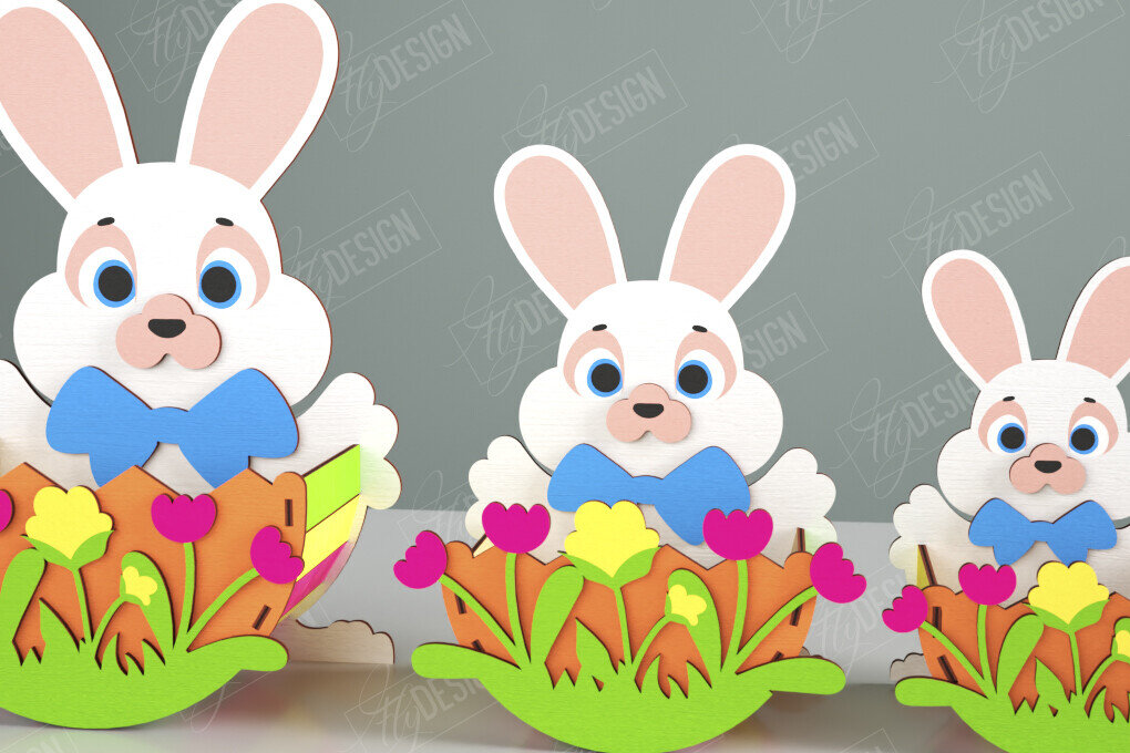 Σετ των 2 Intra απο ξύλο plywood 3mm-4mm πάχος - Πασχαλινό καλάθι με καραμέλες | Αυγοθήκη | Λαγουδάκι Δίασταση 15x15 cm INTRAFABR-117797730