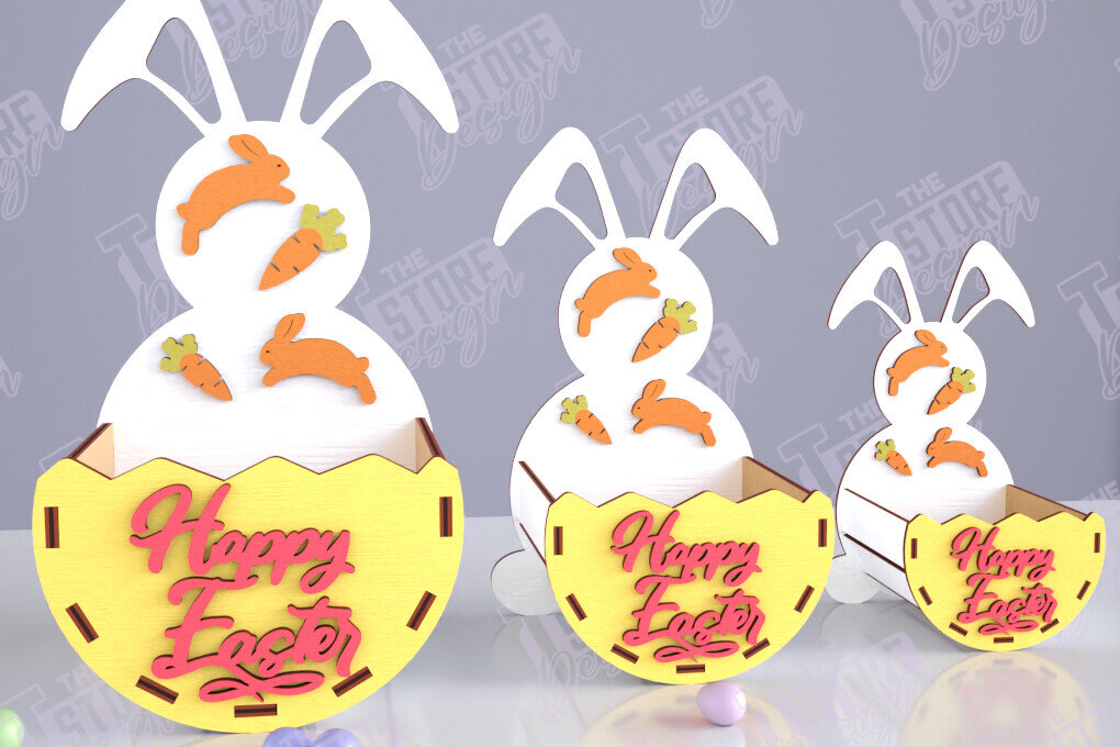 Σετ των 2 Intra απο ξύλο plywood 3mm-4mm πάχος - Πασχαλινό καλάθι με καραμέλες | Αυγοθήκη | Λαγουδάκι Δίασταση 15x15 cm INTRAFABR-117799056