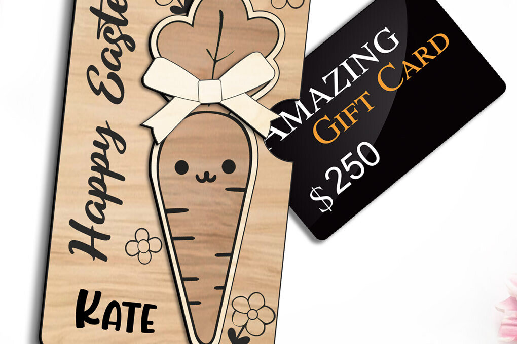 Σετ των 2 Intra απο ξύλο plywood 3mm-4mm πάχος - Πασχαλινό καρότο δωροκάρτας Κάτοχος χρημάτων  Δίασταση 15x15 cm INTRAFABR-114156009