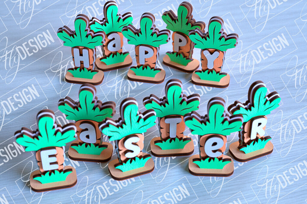 Σετ των 2 Intra απο ξύλο plywood 3mm-4mm πάχος - Πασχαλινά καρότα | Σχέδιο κοπής με λέιζερ Δίασταση 15x15 cm INTRAFABR-91069139