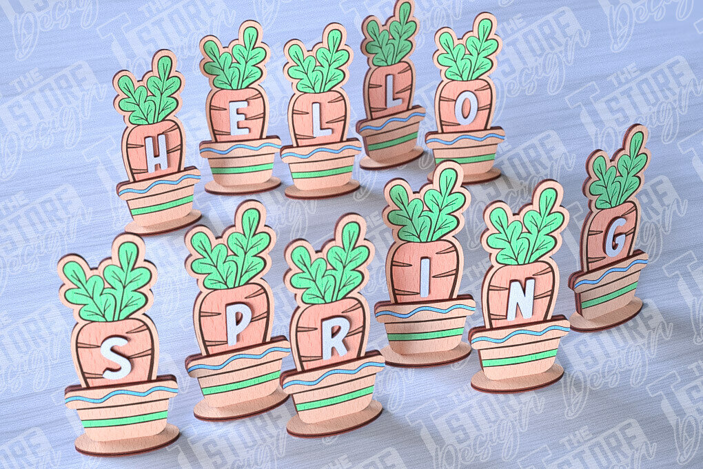 Σετ των 2 Intra απο ξύλο plywood 3mm-4mm πάχος - Πασχαλινά καρότα | Σχέδιο κοπής με λέιζερ Δίασταση 15x15 cm INTRAFABR-90448952