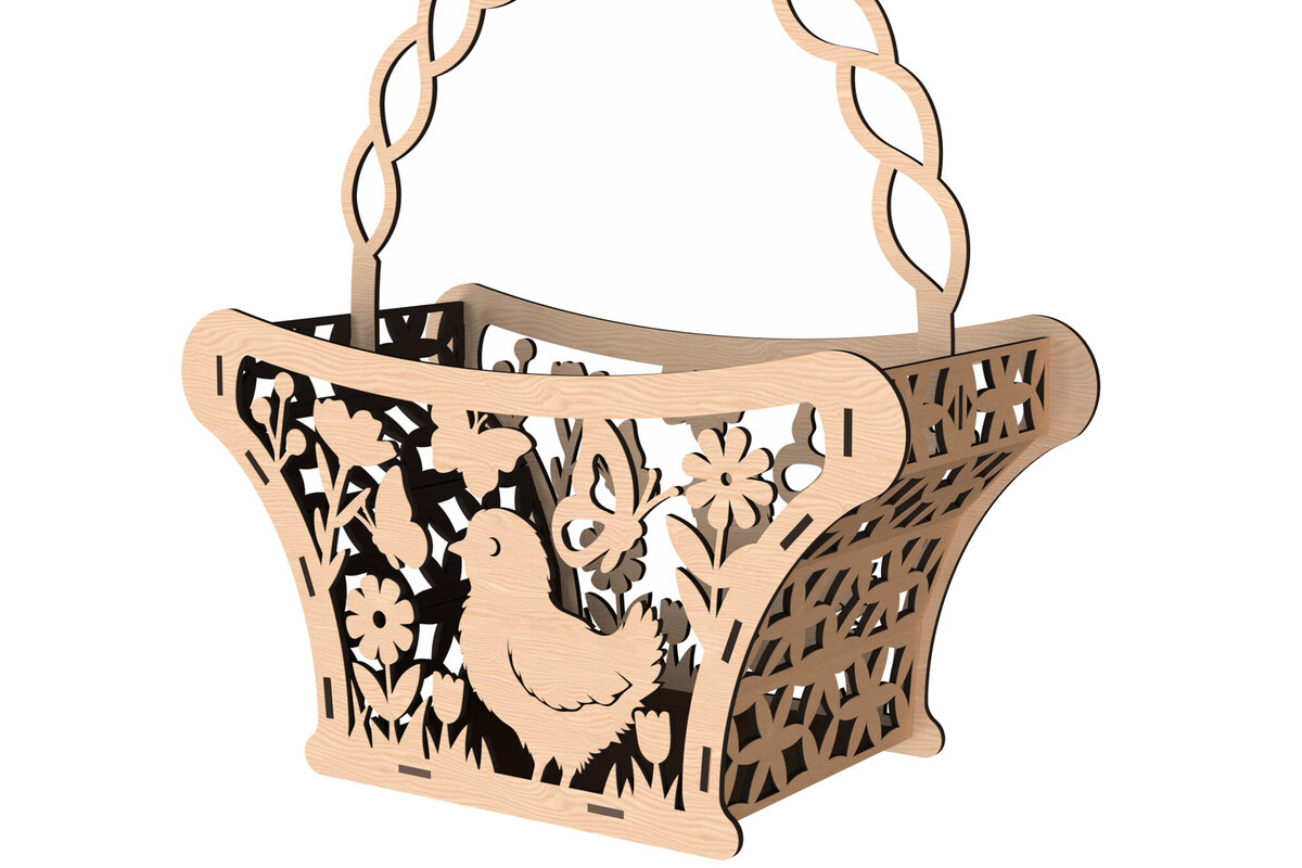 Intra απο ξύλο plywood 3mm-4mm πάχος - Πασχαλινό καλάθι με κοτόπουλα Laser Cut  Δίασταση 30x20 cm INTRAFABR-116336090
