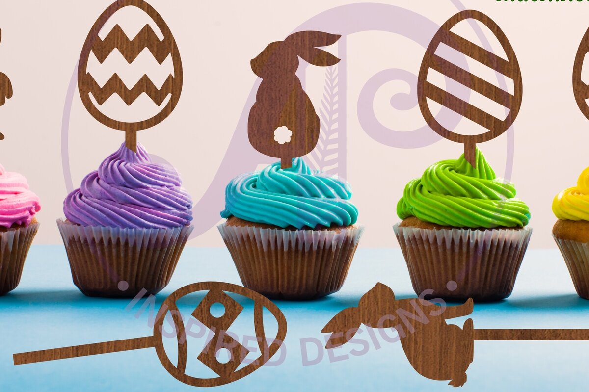 Σετ των 2 Intra απο ξύλο plywood 3mm-4mm πάχος - Πάσχα Cupcake Toppers, 7 σχέδια  Δίασταση 15x15 cm INTRAFABR-91165294