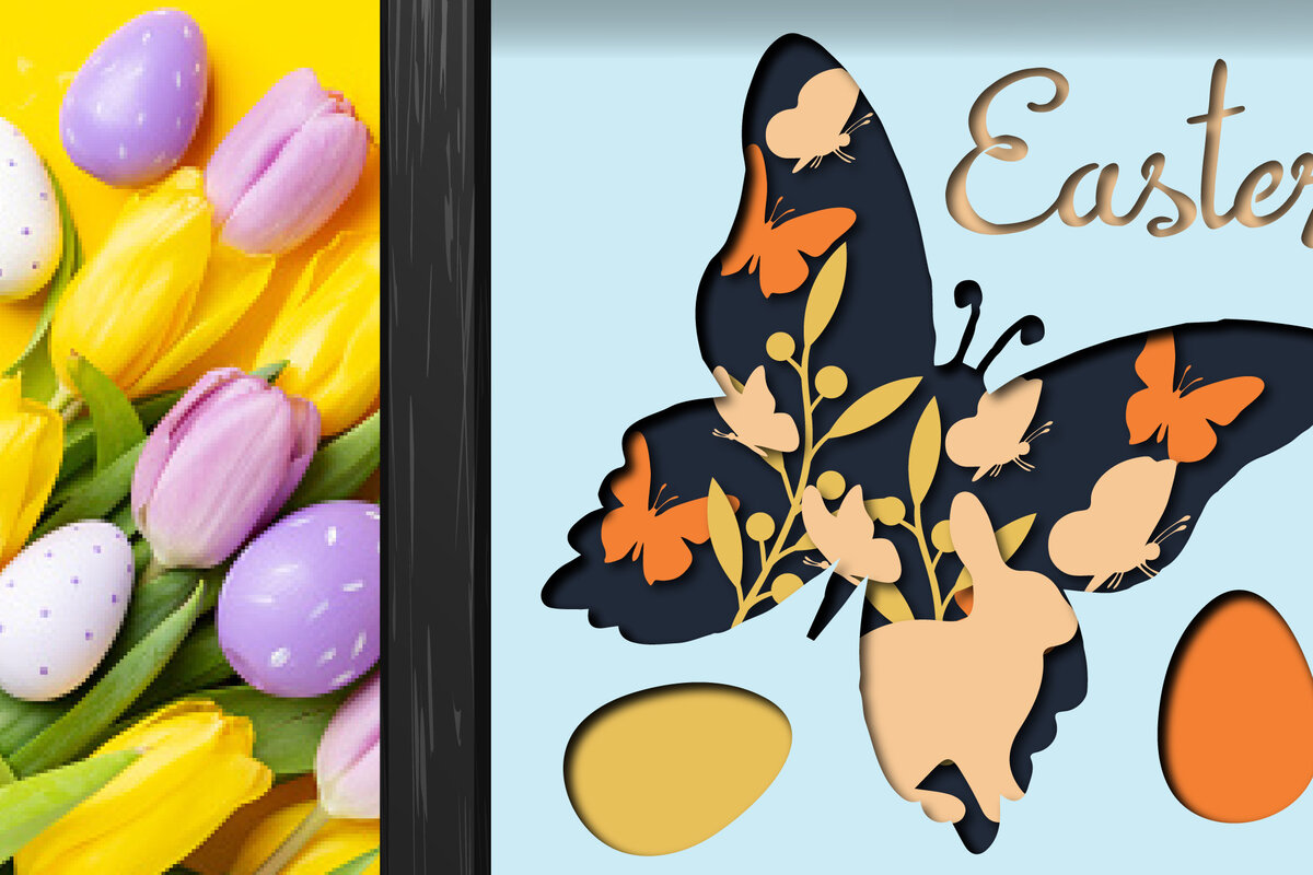 Σετ των 3 Intra απο ξύλο plywood 3mm-4mm πάχος - Easter Day Butterfly Shadow Box  Δίασταση 25x25 cm INTRAFABR-26054765