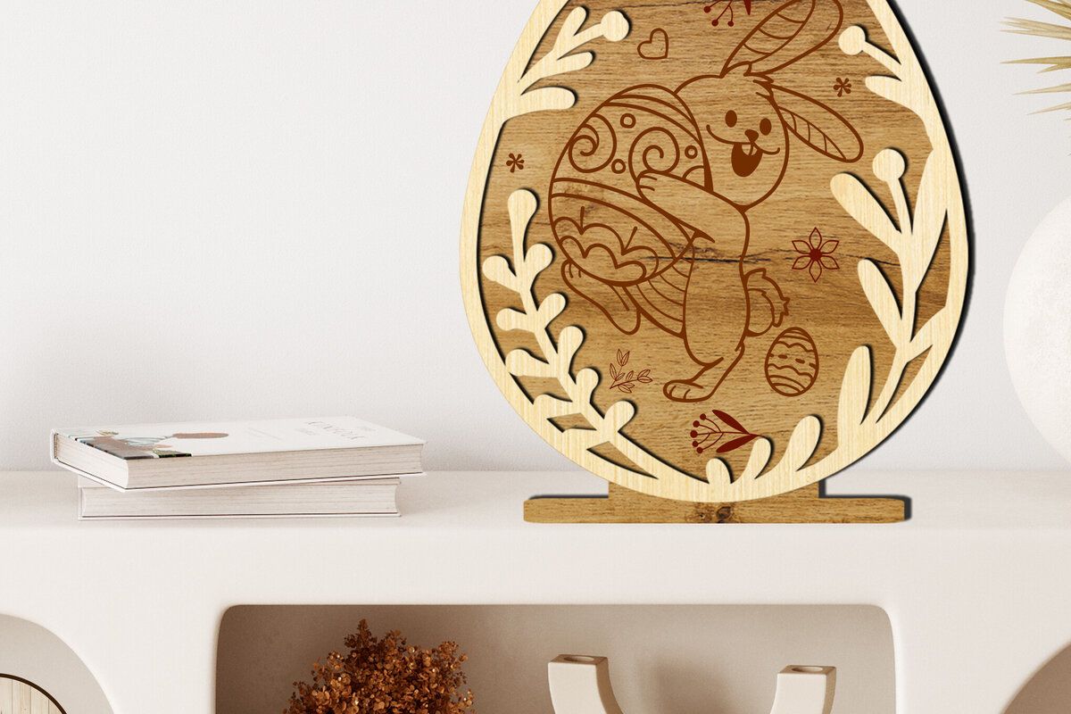 Σετ των 3 Intra απο ξύλο plywood 3mm-4mm πάχος - Πασχαλινό διακοσμητικό αυγό με λαγουδάκι Δίασταση 5x6 cm INTRAFABR-115533047