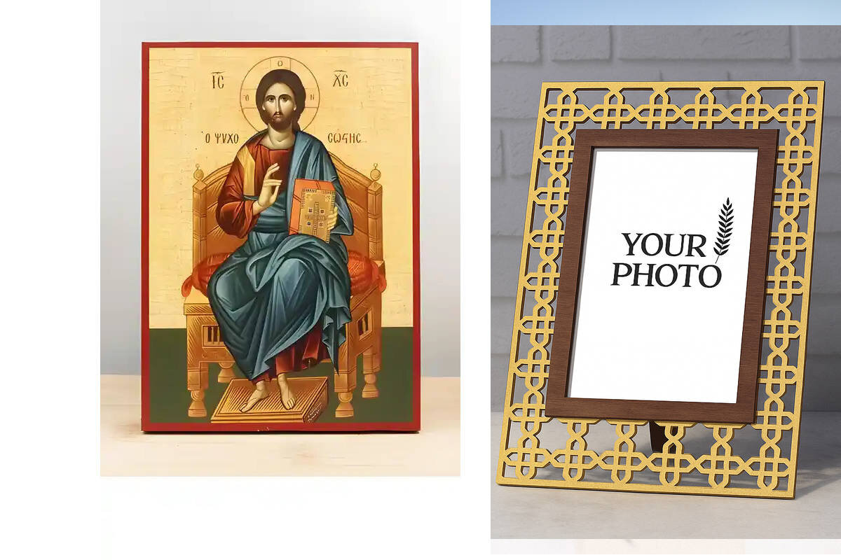 Εικόνα Ορθοδοξίας Πολυτελείας  με  σχεδιο Σταυρούς μαζι με  Βάση σε  8 χρώματα με περίγραμμα χρυσό σε ξύλο Plywood (Πλακάζ)   με  βάση Jesus Christ the Soul Saver “Ψυχοσώστης”, Ξύλινη Χειροποίητη Εικόνα Ελληνικού Premium Βυζαντινού Στυλ Κρεμαστή σε ξύλινη