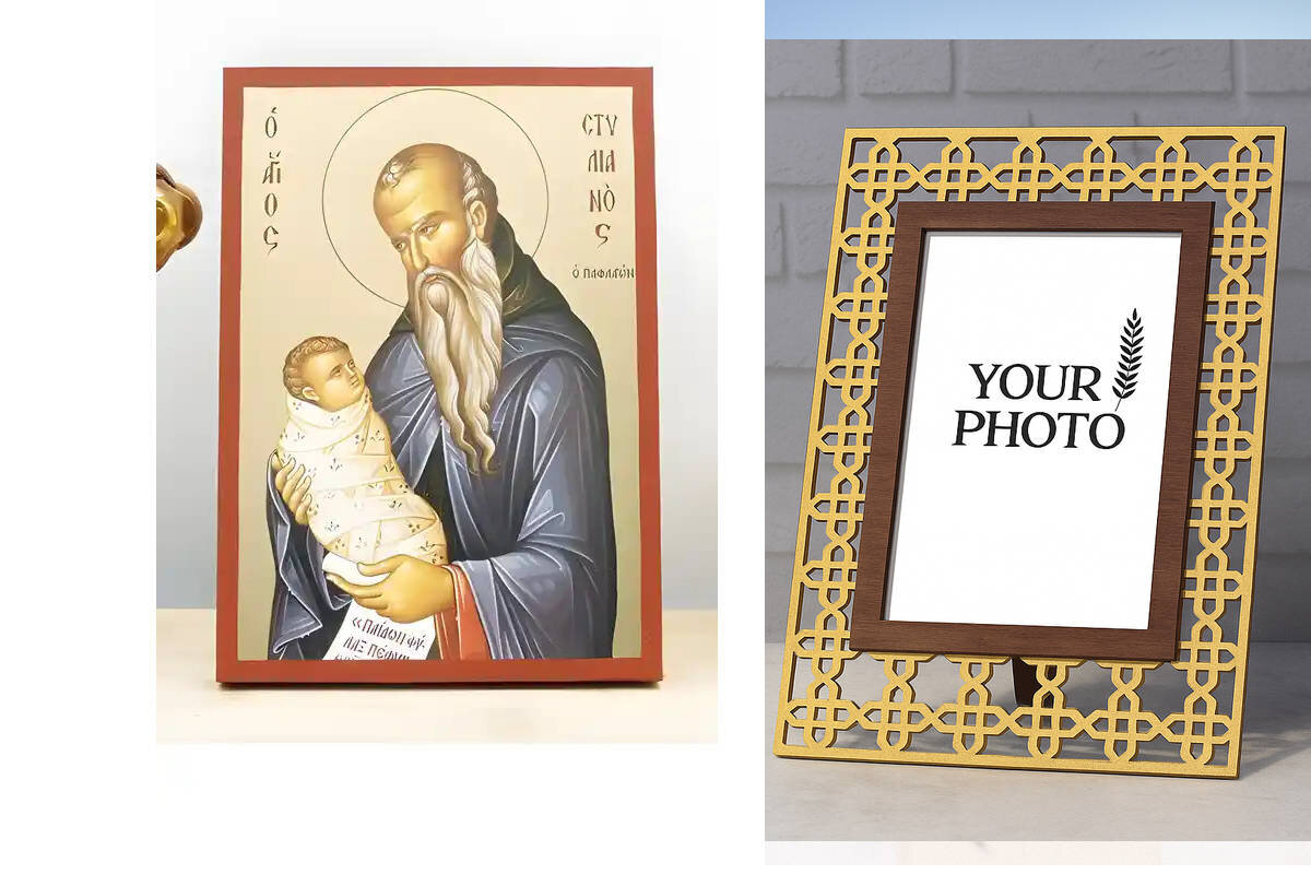 Εικόνα Ορθοδοξίας Πολυτελείας  με  σχεδιο Σταυρούς μαζι με  Βάση σε  8 χρώματα με περίγραμμα χρυσό σε ξύλο Plywood (Πλακάζ)   με  βάση Άγιος Στυλιανός Παφλαγονίας, Ξύλινη Χειροποίητη Εικόνα με Ψηφιακή Εκτύπωση Ελληνικό Premium Βυζαντινού Στυλ Κρεμαστό τοί