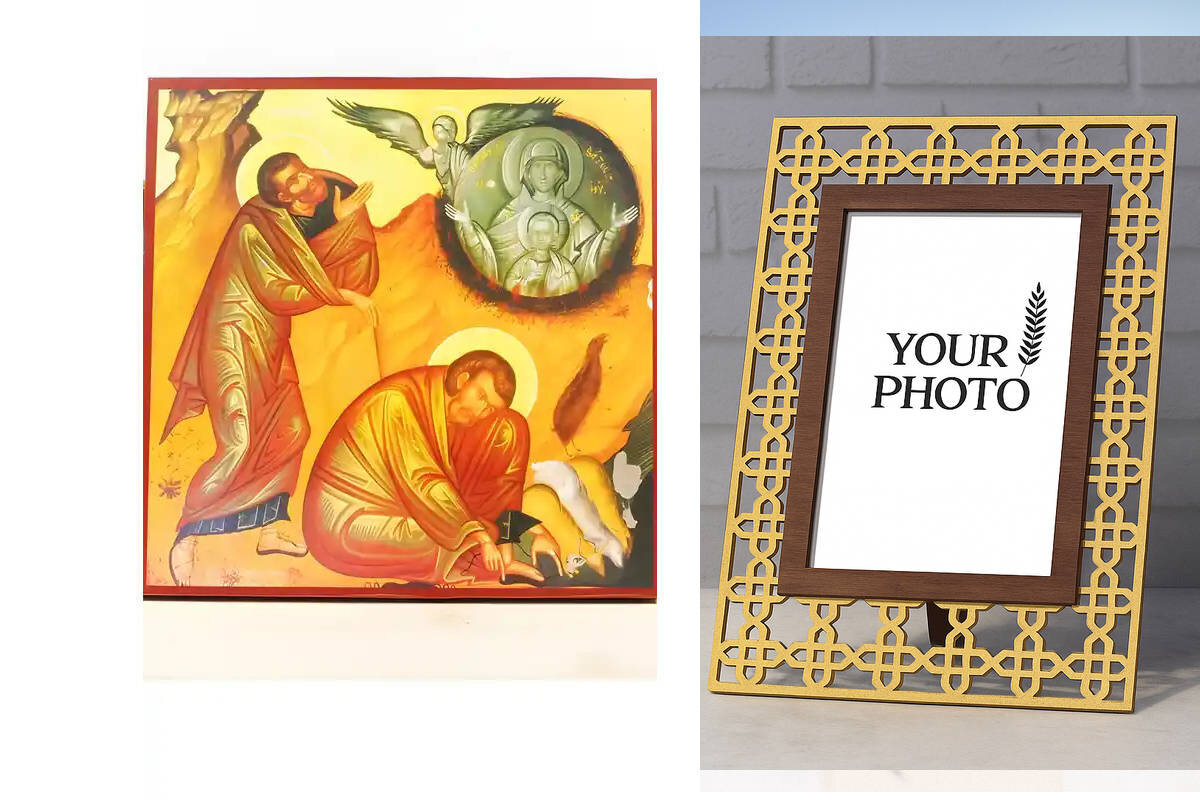 Εικόνα Ορθοδοξίας Πολυτελείας  με  σχεδιο Σταυρούς μαζι με  Βάση σε  8 χρώματα με περίγραμμα χρυσό σε ξύλο Plywood (Πλακάζ)   με  βάση Ο Προφήτης Μωυσής και ο Φλεγόμενος Θάμνος, Ξύλινη Χειροποίητη Εικόνα Ελληνικού Premium Βυζαντινού Στυλ Κρεμασμένο σε Ξυλ