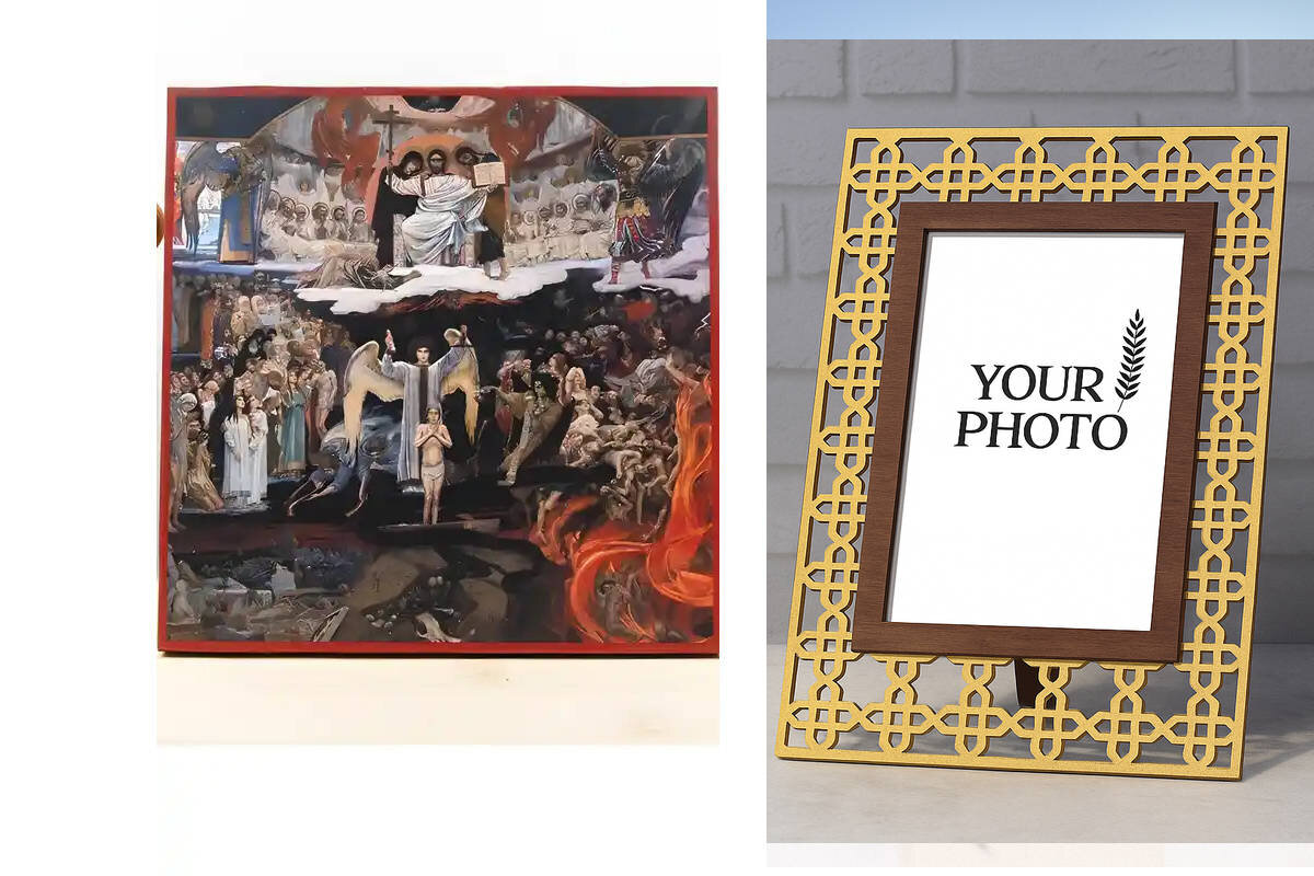 Εικόνα Ορθοδοξίας Πολυτελείας  με  σχεδιο Σταυρούς μαζι με  Βάση σε  8 χρώματα με περίγραμμα χρυσό σε ξύλο Plywood (Πλακάζ)   με  βάση The Last Judgment Square, Ξύλινη Χειροποίητη Εικόνα Ελληνικού Premium Βυζαντινού Στυλ Κρεμασμένο σε Ξυλόπλακα Θρησκευτικ