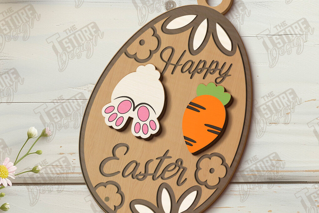 Σετ των 2 Intra απο ξύλο plywood 3mm-4mm πάχος - Πασχαλινή Πόρτα Γωνία | Πασχαλινό σχέδιο | CNC Δίασταση 15x15 cm INTRAFABR-117484239