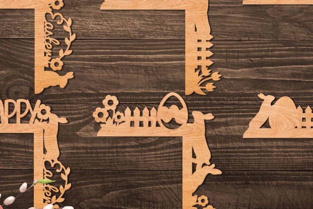 Σετ των 3 Intra απο ξύλο plywood 3mm-4mm πάχος - Πασχαλινές γωνίες πόρτας  με λέιζερ Δίασταση 10x8 cm INTRAFABR-90583859