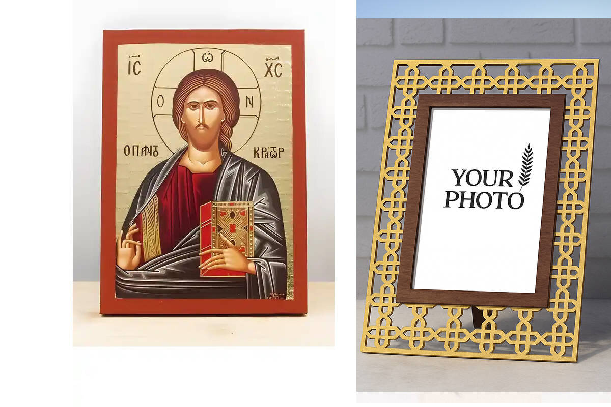 Σετ 2 τεμαχίων – Εικόνα Ορθοδοξίας Πολυτελείας  με  σχεδιο Σταυρούς μαζι με  Βάση σε  8 χρώματα με περίγραμμα χρυσό σε ξύλο Plywood (Πλακάζ)   με  βάση Ιησούς Χριστός Παντοκράτορας, Ξύλινη Χειροποίητη Εικόνα με χρυσό φύλλο Χαρακτική σε Ελληνικό Premium Βυ