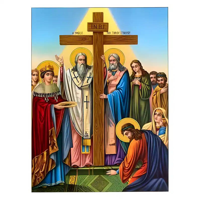 Σετ των 2 Εικόνα Ορθοδοξίας με περίγραμμα χρυσό σε ξύλο Φλαμουρίας  με  βάση Εικόνα Ύψωση του Τιμίου Σταυρού Χειροποίητη Ελληνορθόδοξη , Κρεμαστή πλάκα βυζαντινής τέχνης, χριστιανική τέχνη Διάσταση 10x7 cm (3,9 x 2,8 ίντσες) INTRAEK-670919