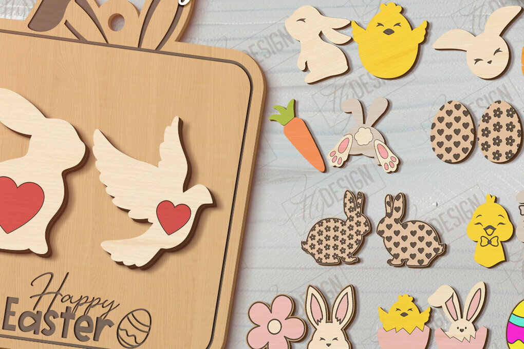 Σετ των 3 Intra απο ξύλο plywood 3mm-4mm πάχος - Πασχαλινά Σκουλαρίκια Πακέτο | Ανοιξιάτικο σχέδιο Δίασταση 3x3 cm INTRAFABR-117482747