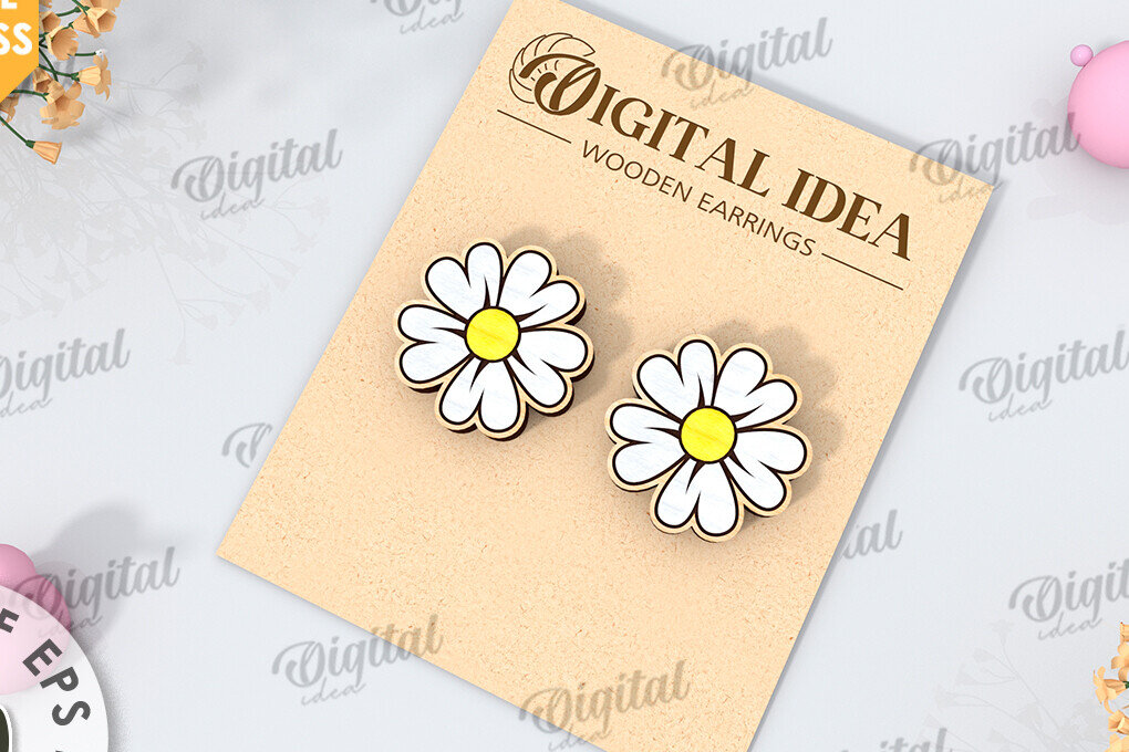 Σετ των 3 Intra απο ξύλο plywood 3mm-4mm πάχος - Πασχαλινά σκουλαρίκια με λέιζερ. Άνοιξη  Δίασταση 3x3 cm INTRAFABR-117941097