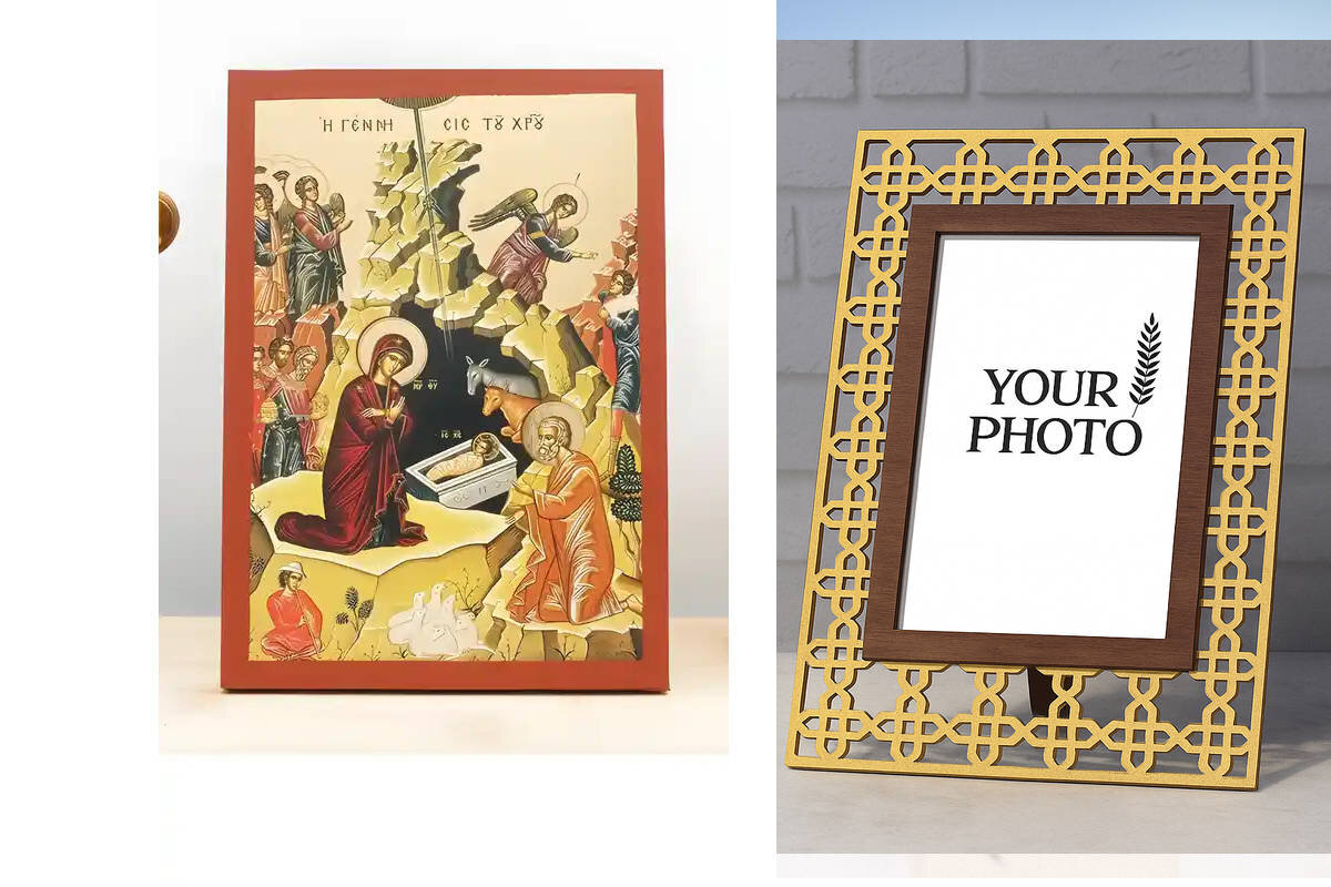 Εικόνα Ορθοδοξίας Πολυτελείας  με  σχεδιο Σταυρούς μαζι με  Βάση σε  8 χρώματα με περίγραμμα χρυσό σε ξύλο Plywood (Πλακάζ)   με  βάση Γένεση του Ιησού Χριστού, Ξύλινη Χειροποίητη Εικόνα με χρυσό φύλλο Ελληνικού Premium Βυζαντινού Στυλ Κρεμασμένο σε ξύλιν