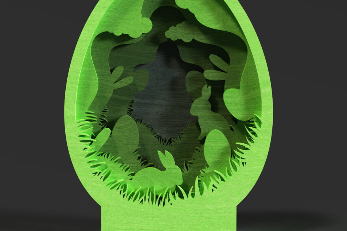 Σετ των 3 Intra απο ξύλο plywood 3mm-4mm πάχος - Πασχαλινό αυγό 3D , Bunny Forest 5-Layer Δίασταση 6x6 cm INTRAFABR-117254489