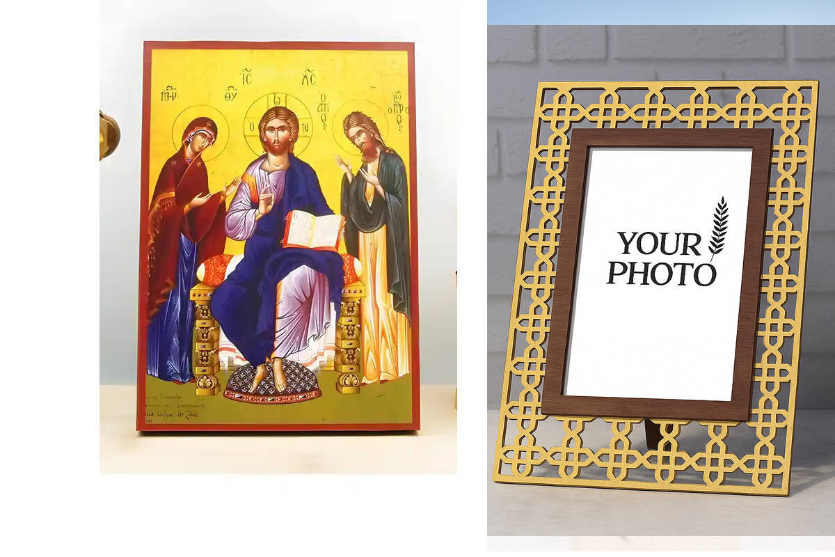 Εικόνα Ορθοδοξίας Πολυτελείας  με  σχεδιο Σταυρούς μαζι με  Βάση σε  8 χρώματα με περίγραμμα χρυσό σε ξύλο Plywood (Πλακάζ)   με  βάση Jesus Christ Small Deesis, Ξύλινη Χειροποίητη Εικόνα Ελληνικού Premium Βυζαντινού Στυλ Κρεμαστή σε ξύλινη πλάκα Θρησκευτ