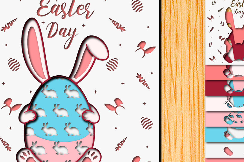 Σετ των 2 Intra απο ξύλο plywood 3mm-4mm πάχος - Πασχαλινό αυγό 3D  Χαρτί κοπής Πολυστρωματικό Δίασταση 15x15 cm INTRAFABR-65896205