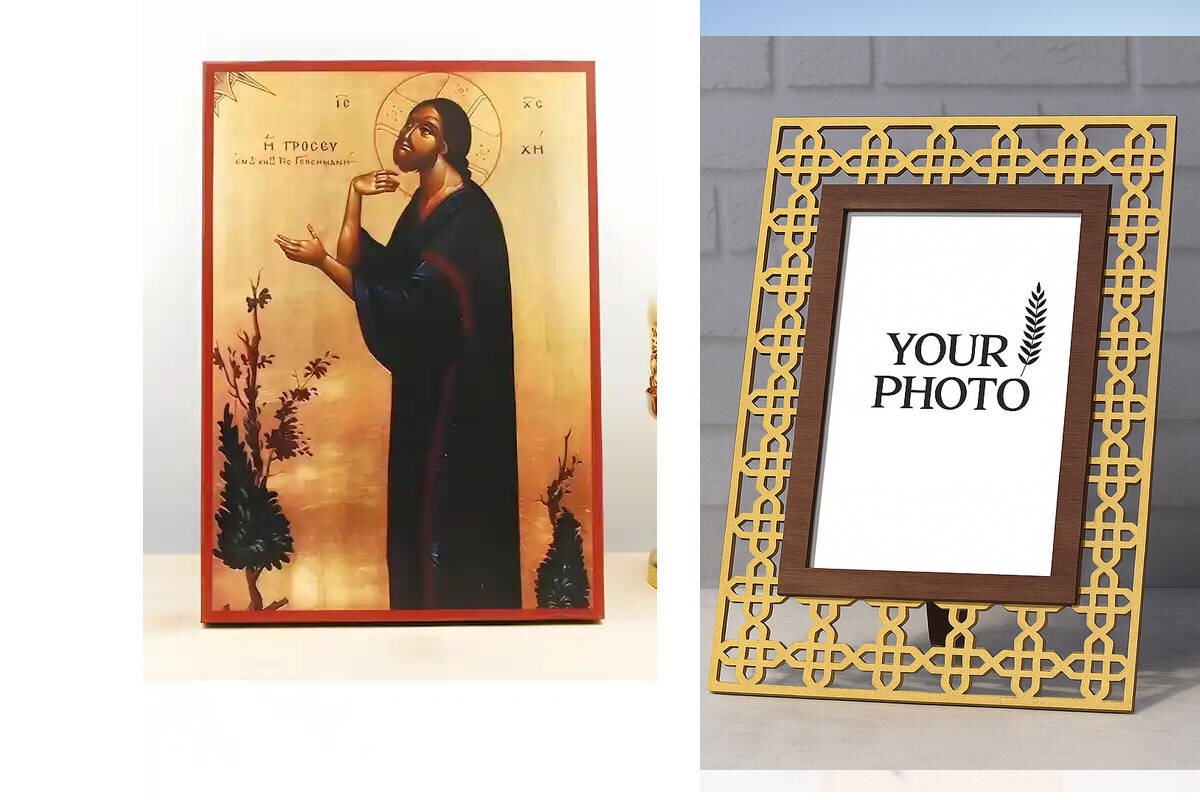 Σετ 2 τεμαχίων – Εικόνα Ορθοδοξίας Πολυτελείας  με  σχεδιο Σταυρούς μαζι με  Βάση σε  8 χρώματα με περίγραμμα χρυσό σε ξύλο Plywood (Πλακάζ)   με  βάση Ο Ιησούς Χριστός προσεύχεται στη Γεθσημανή, Ξύλινη Χειροποίητη Εικόνα Ελληνικού Βυζαντινού Στυλ τοίχου