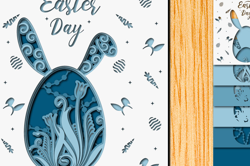 Σετ των 2 Intra απο ξύλο plywood 3mm-4mm πάχος - Πασχαλινό αυγό 3D  Χαρτί κοπής Πολυστρωματικό Δίασταση 15x15 cm INTRAFABR-65897001