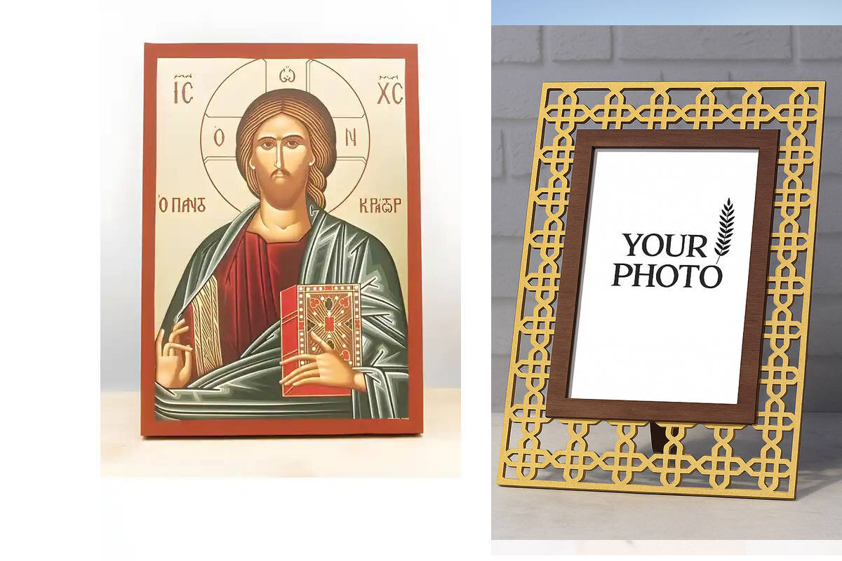 Σετ 2 τεμαχίων – Εικόνα Ορθοδοξίας Πολυτελείας  με  σχεδιο Σταυρούς μαζι με  Βάση σε  8 χρώματα με περίγραμμα χρυσό σε ξύλο Plywood (Πλακάζ)   με  βάση Ιησούς Χριστός Παντοκράτορας, Ξύλινη Χειροποίητη Εικόνα με Φύλλο χρυσού Ελληνικού Premium Βυζαντινού Στ