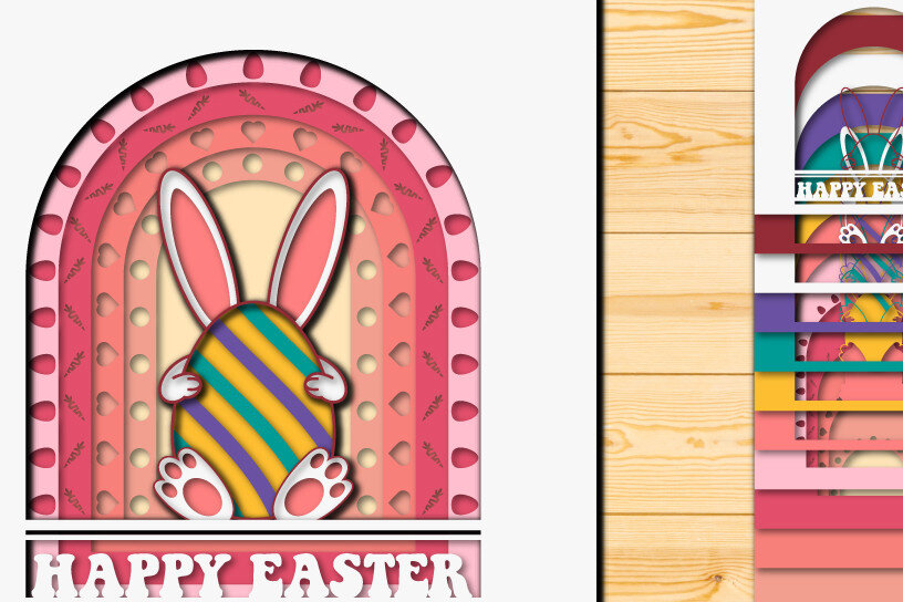 Σετ των 2 Intra απο ξύλο plywood 3mm-4mm πάχος - Πασχαλινό αυγό 3D  Χαρτί κοπής Πολυστρωματικό Δίασταση 15x15 cm INTRAFABR-66039097