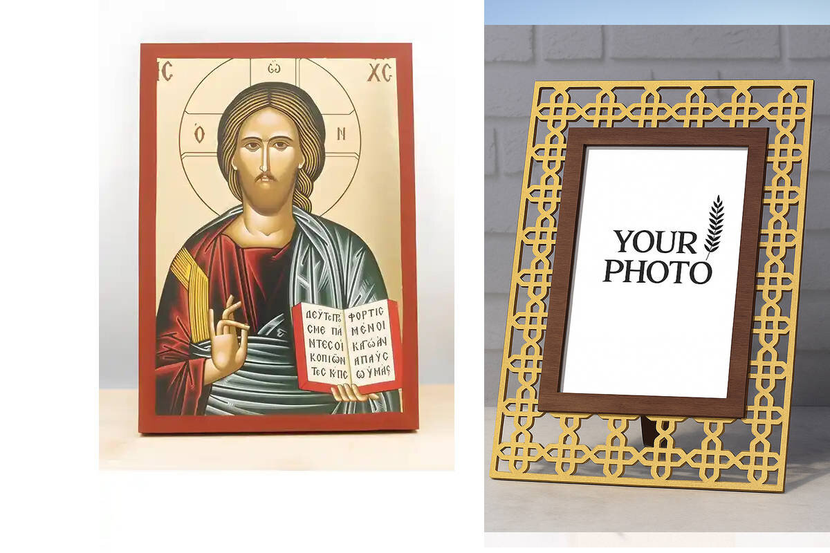 Σετ 2 τεμαχίων – Εικόνα Ορθοδοξίας Πολυτελείας  με  σχεδιο Σταυρούς μαζι με  Βάση σε  8 χρώματα με περίγραμμα χρυσό σε ξύλο Plywood (Πλακάζ)   με  βάση Ευλογία Ιησού Χριστού, Ξύλινη Χειροποίητη Εικόνα με Φύλλο Χρυσού Ελληνικού Premium Βυζαντινού Στυλ τοίχ