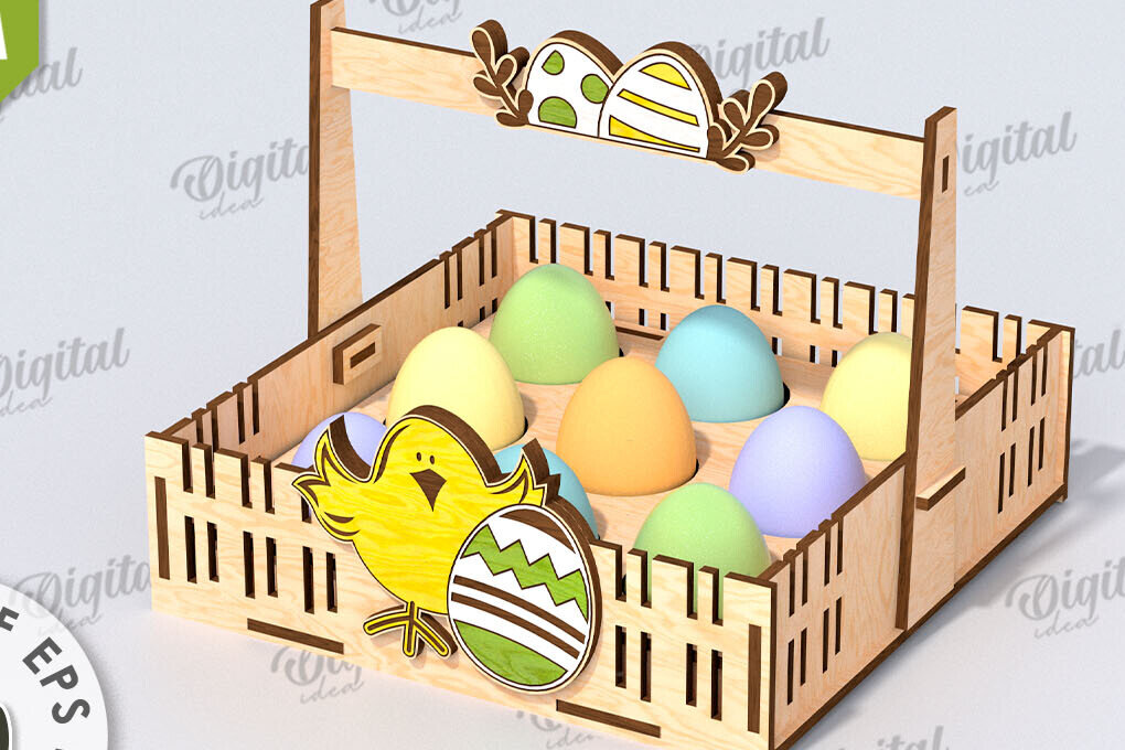 Σετ των 2 Intra απο ξύλο plywood 3mm-4mm πάχος - Πασχαλινό καλάθι με λέιζερ κοπή. Αυγοθήκη Δίασταση 15x15 cm INTRAFABR-116609472