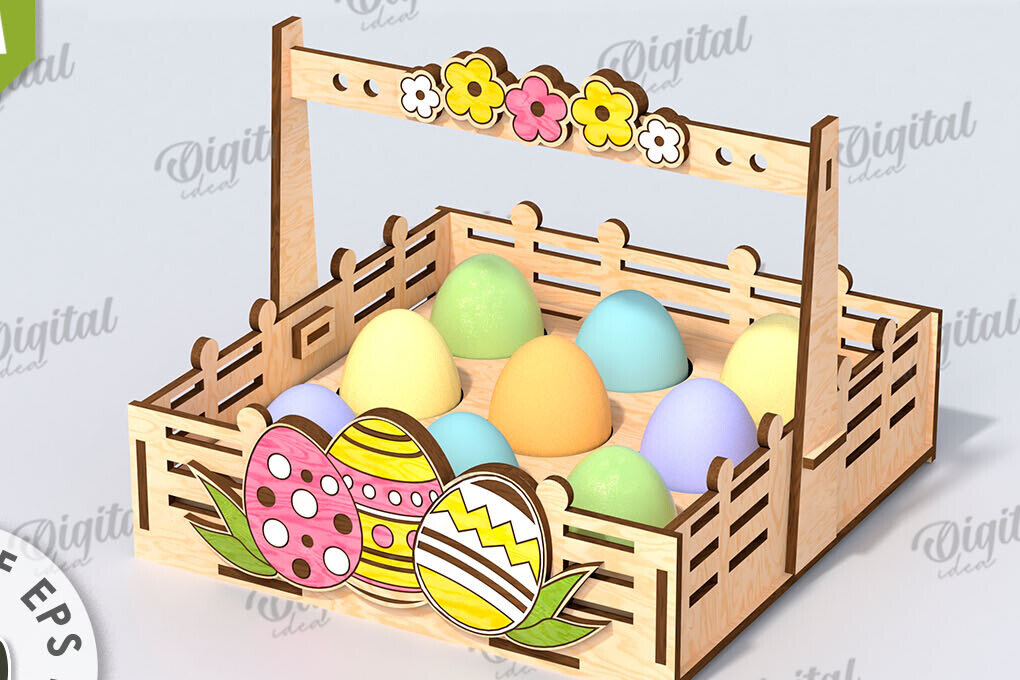 Σετ των 2 Intra απο ξύλο plywood 3mm-4mm πάχος - Πασχαλινό καλάθι με λέιζερ κοπή. Αυγοθήκη Δίασταση 15x15 cm INTRAFABR-116608873