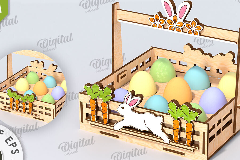 Σετ των 2 Intra απο ξύλο plywood 3mm-4mm πάχος - Πασχαλινό καλάθι με λέιζερ κοπή. Αυγοθήκη Δίασταση 15x15 cm INTRAFABR-116609071