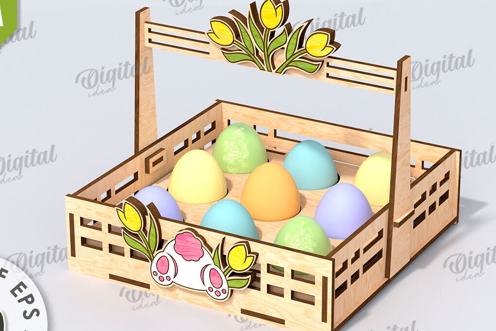 Σετ των 2 Intra απο ξύλο plywood 3mm-4mm πάχος - Πασχαλινό καλάθι με λέιζερ κοπή. Αυγοθήκη Δίασταση 15x15 cm INTRAFABR-116609413