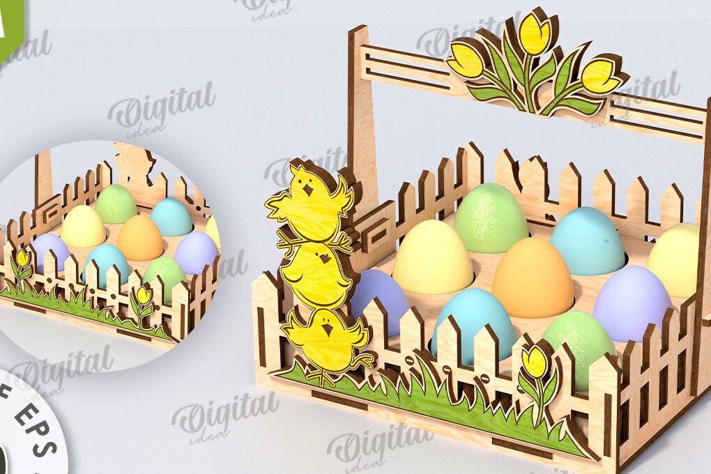 Σετ των 3 Intra απο ξύλο plywood 3mm-4mm πάχος - Πασχαλινό καλάθι με λέιζερ κοπή. Αυγοθήκη Δίασταση 15x15 cm INTRAFABR-116608345