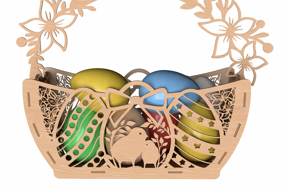 Σετ των 3 Intra απο ξύλο plywood 3mm-4mm πάχος - Πασχαλινό καλάθι με αυγά με λέιζερ  Δίασταση 6x6 cm INTRAFABR-116005847