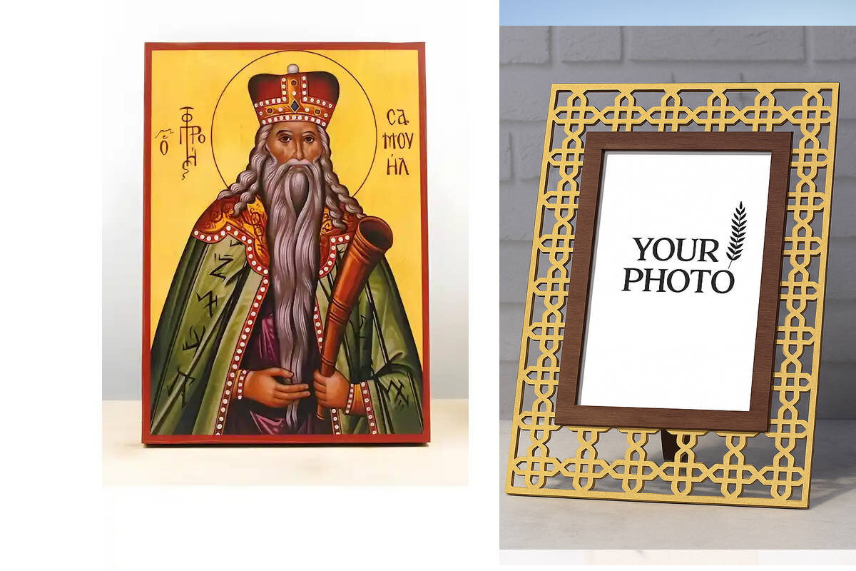 Εικόνα Ορθοδοξίας Πολυτελείας  με  σχεδιο Σταυρούς μαζι με  Βάση σε  8 χρώματα με περίγραμμα χρυσό σε ξύλο Plywood (Πλακάζ)   με  βάση Άγιος Προφήτης Σαμουήλ, Ξύλινη Χειροποίητη Εικόνα Ελληνικού Premium Βυζαντινού Στυλ Κρεμαστή σε ξύλινη πλάκα Θρησκευτικό