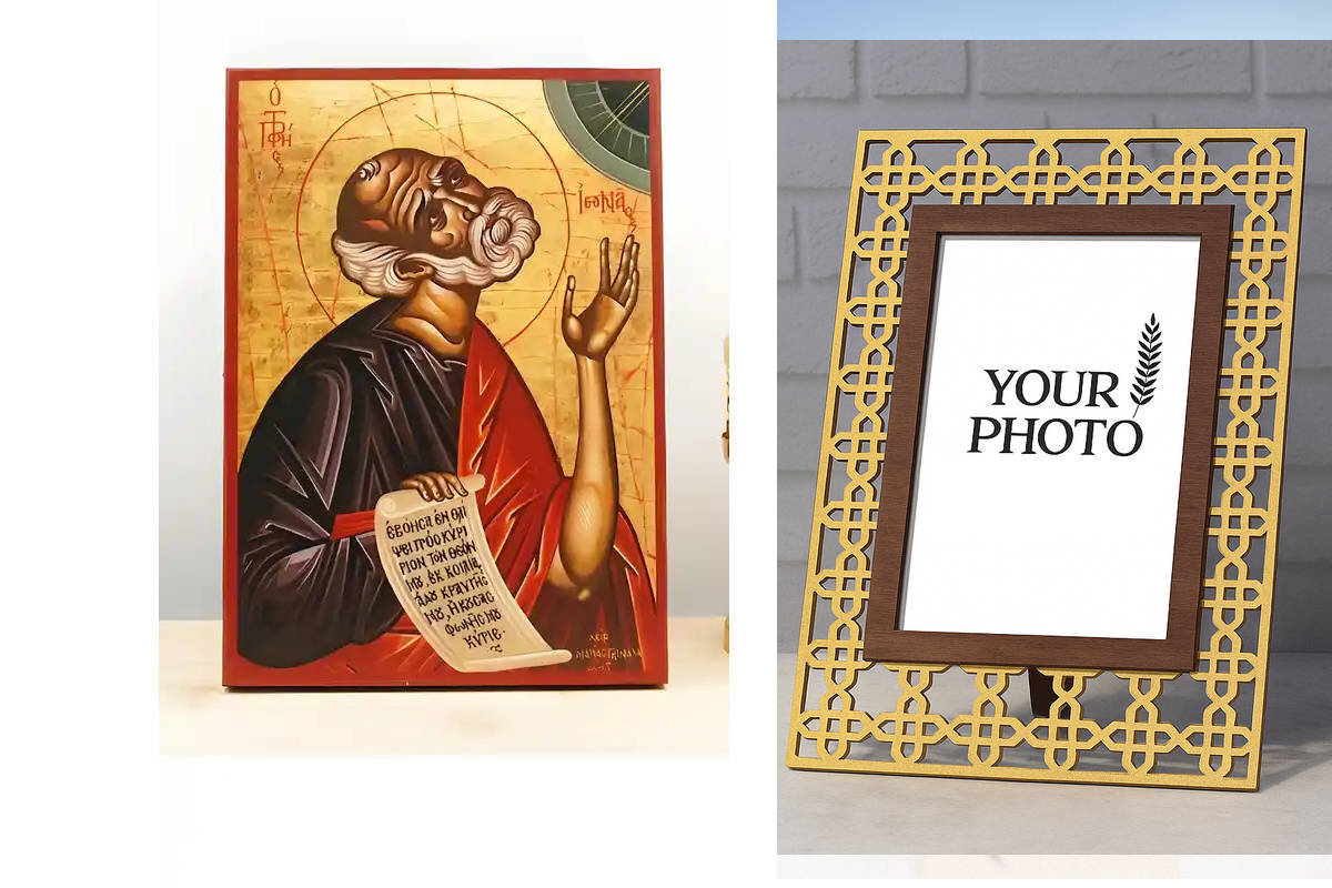 Εικόνα Ορθοδοξίας Πολυτελείας  με  σχεδιο Σταυρούς μαζι με  Βάση σε  8 χρώματα με περίγραμμα χρυσό σε ξύλο Plywood (Πλακάζ)   με  βάση Άγιος Προφήτης Ιωνάς, Ξύλινη Χειροποίητη Εικόνα Ελληνικού Premium Βυζαντινού Στυλ Κρεμαστή σε ξύλινη πλάκα Θρησκευτικό θ