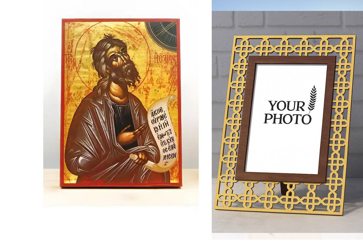 Εικόνα Ορθοδοξίας Πολυτελείας  με  σχεδιο Σταυρούς μαζι με  Βάση σε  8 χρώματα με περίγραμμα χρυσό σε ξύλο Plywood (Πλακάζ)   με  βάση Άγιος Προφήτης Ησαΐας, Ξύλινη Χειροποίητη Εικόνα Ελληνικού Premium Βυζαντινού Στυλ Κρεμαστή σε ξύλινη πλάκα Θρησκευτικό