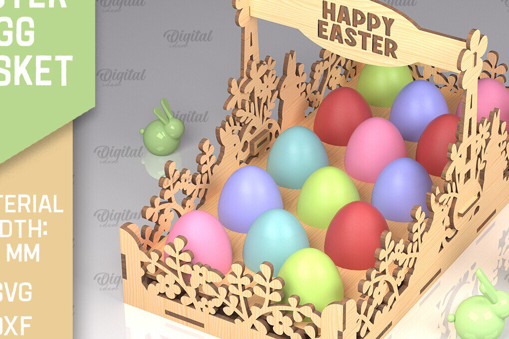 Σετ των 2 Intra απο ξύλο plywood 3mm-4mm πάχος - Λέιζερ Πασχαλινό Καλάθι Αυγών. Αυγοθήκη  Δίασταση 15x15 cm INTRAFABR-90265481