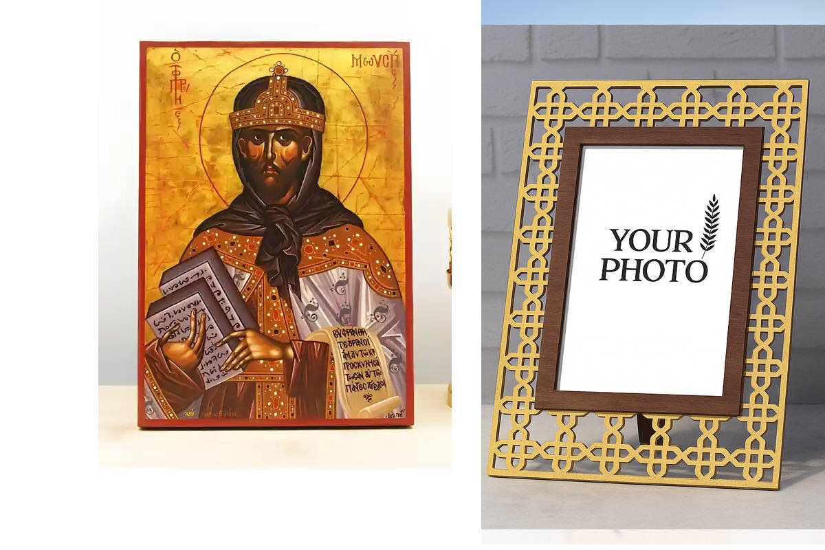 Εικόνα Ορθοδοξίας Πολυτελείας  με  σχεδιο Σταυρούς μαζι με  Βάση σε  8 χρώματα με περίγραμμα χρυσό σε ξύλο Plywood (Πλακάζ)   με  βάση Άγιος Προφήτης Μωυσής, Ξύλινη Χειροποίητη Εικόνα Ελληνικού Premium Βυζαντινού Στυλ Κρεμασμένο σε ξύλινη πλάκα Θρησκευτικ