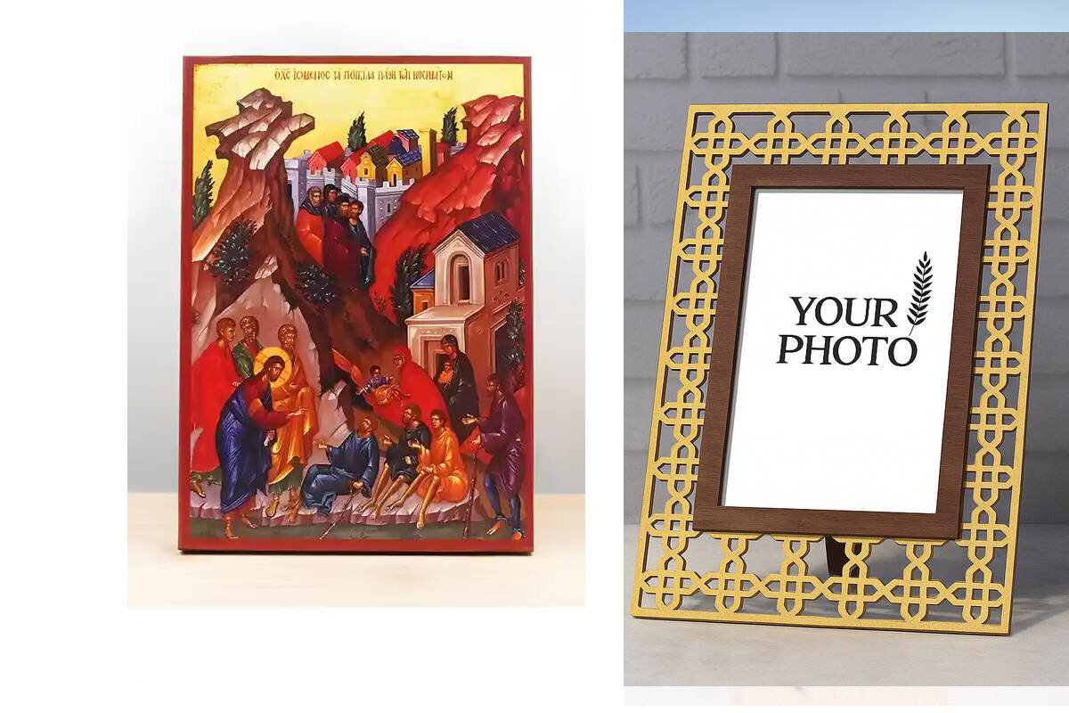 Εικόνα Ορθοδοξίας Πολυτελείας  με  σχεδιο Σταυρούς μαζι με  Βάση σε  8 χρώματα με περίγραμμα χρυσό σε ξύλο Plywood (Πλακάζ)   με  βάση Ο Ιησούς Χριστός Θεραπεύει τα Διάφορα Πάθη των Ασθενειών, Ξύλινη Χειροποίητη Εικόνα Ελληνικής Premium Βυζαντινού Στυλ το